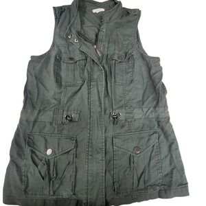 Maurices Olive Green Utility Vest Sleeveless Full Zip Snap Button‎ Pockets Large